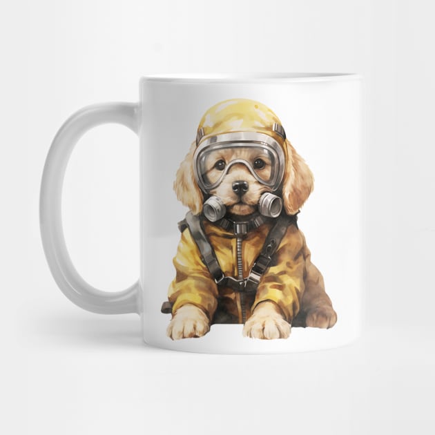 Golden Retriever Dog Wearing Gas Mask by Chromatic Fusion Studio